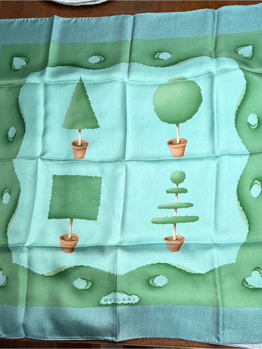Bulgari Mint and Sage Topiary Silk Scarf